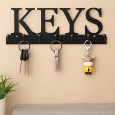 Wall Mount Key Holder 7 Hook Black Metal Organizer Rack for Entryway Door