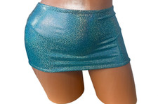 Micro mini skirt pull on exotic dancewear bikini coverup silver on turquoise