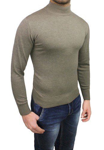 MAGLIONE LUPETTO UOMO SLIM FIT ADERENTE BEIGE FANGO MAGLIA GOLFINO  INVERNALE | eBay