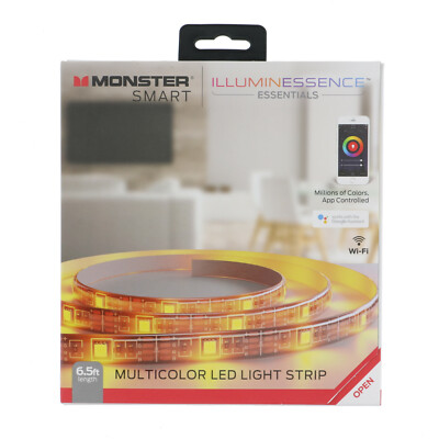 Monster Smart Google Assistant Multicolor LED Light Strip   6.5 ft - NEW