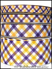3yds Purple Gold Plaid 3/8" or 5/8" or 7/8" or 1.5" or 3" Grosgrain Ribbon
