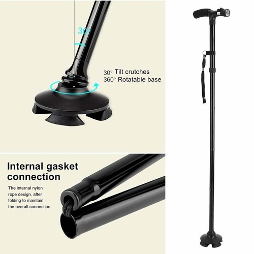 Magic Walking Cane Folding LED Safety Walking Stick 4 Head Pivoting Trusty Base - Picture 17 of 23