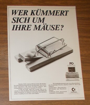 Seltene Werbung COMMODORE PC 40/AT - Wer kümmert sich um Ihre Mäuse? 1986