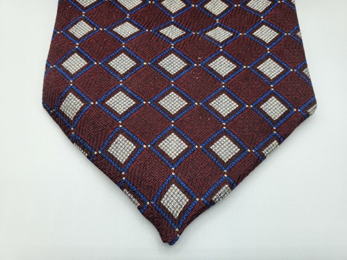 Claiborne Tie Silk Brown Blue White Squares Geometric Design L 58” W 3 3/4” - Picture 2 of 6