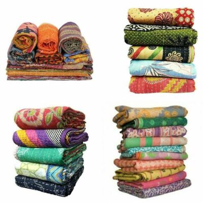 Indian Handmade Vintage Throw Blanket Bedspread Multicolor Cotton Coverlet Ralli