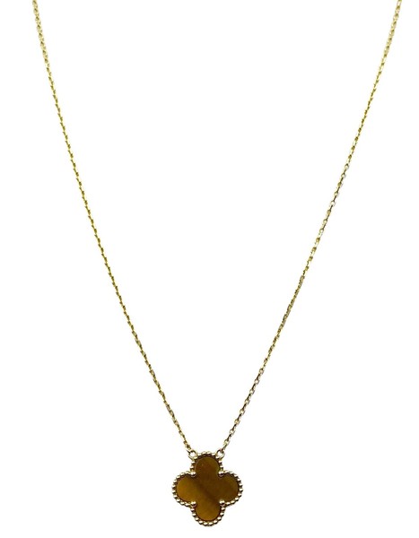 Van Cleef & Arpels 18k Yellow Gold/Tiger Eye Vintage Alhambra Necklace