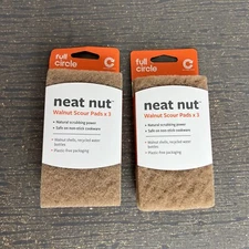 2 x Full Circle Scrub Brushes & Sponges Neat Nut Walnut Shell Scour Pads