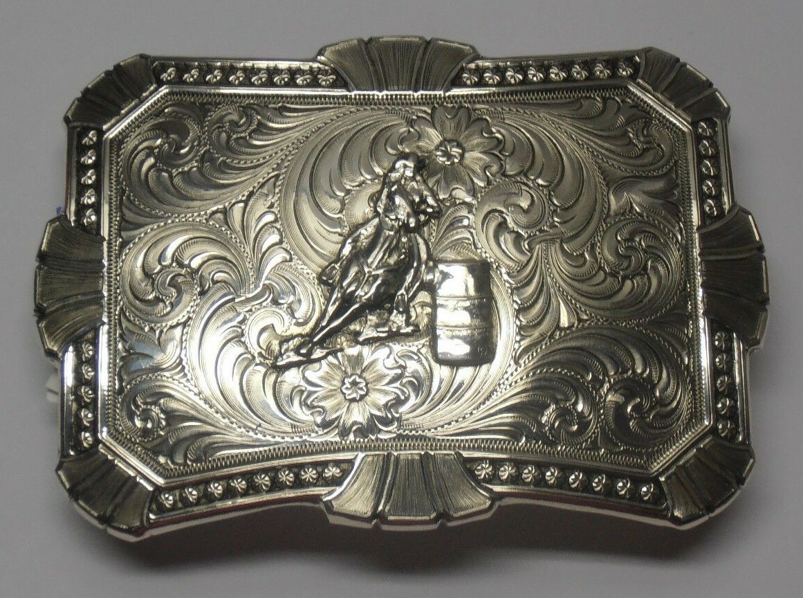 Montana Silversmiths Engraved SILVER BARREL RACER BELT  display picture 3