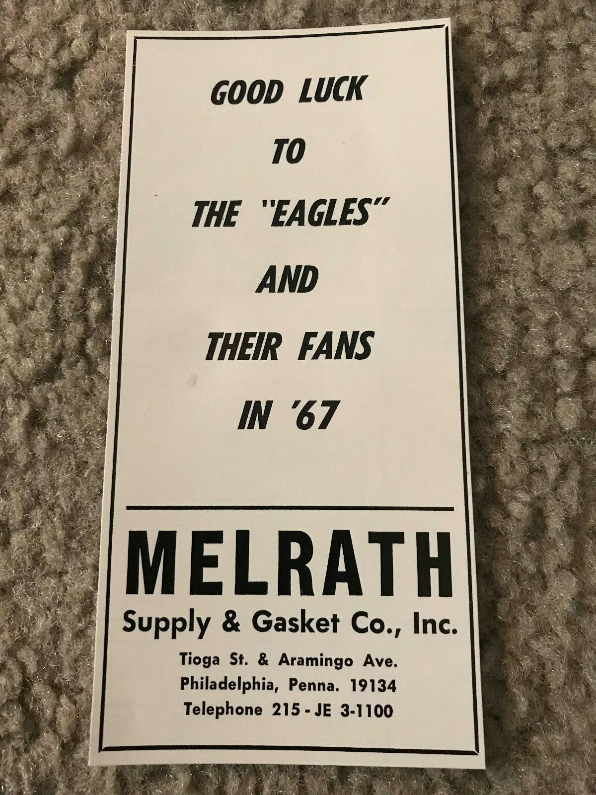Vtg 1967 MELRATH GASKET COMPANY CO. PHILADELPHIA EAGLES Print Ad 1960s