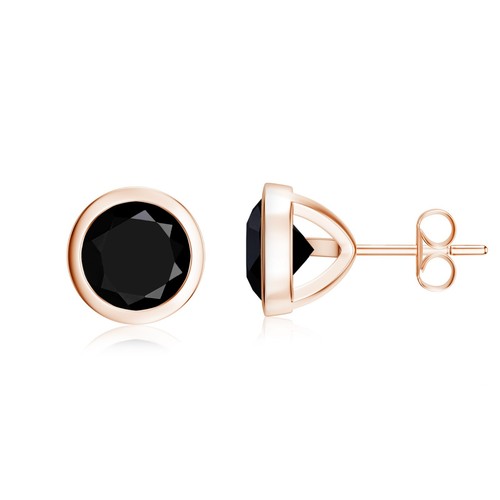 Round Cut Natural Gemstone Stud Earring For Women with Screw Back, Bezel set - Picture 62 of 145
