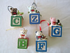 Vintage Lot of 5 WOOD BLOCKS & BEARS Christmas Ornaments Holiday Decorations — photo 1