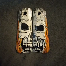 1911 full size grips, skull with orange  flames,hand painted 