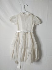 Vintage Girls Dress White Organza Lace W/ Slip Size 7 Wedding Flower Girl