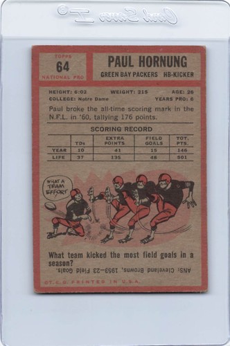 1962 Topps #64 Paul Hornung Packers EX *DA-C7671 - Picture 2 of 2