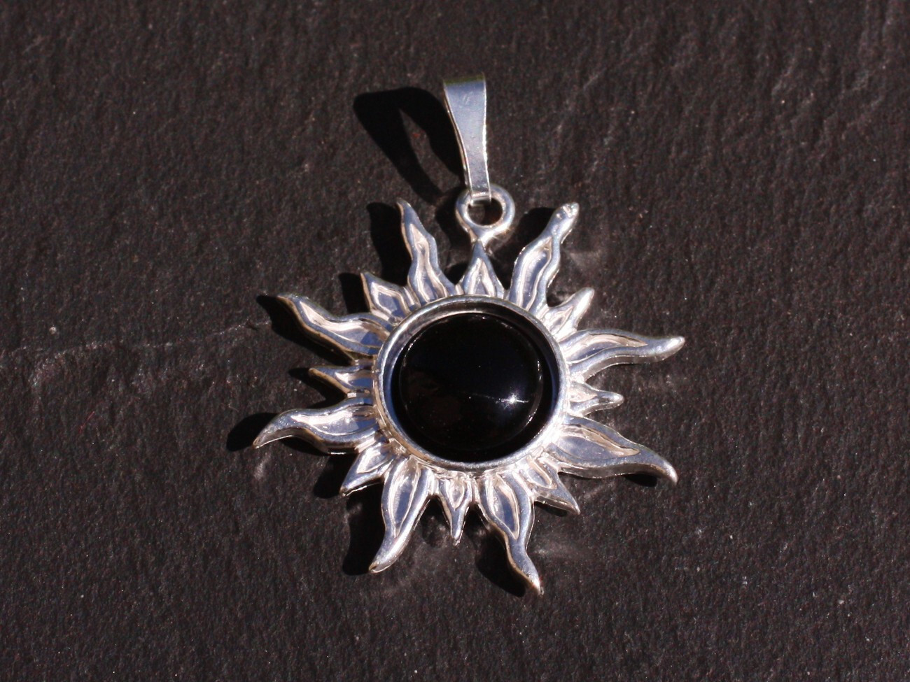 Pendentif Argent 925 Soleil Onyx Noir, Bijou Bohème Chic pour l'Été