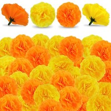 50 Pcs Marigold Flower Heads Artificial Flowers Day of The Dead Halloween Party