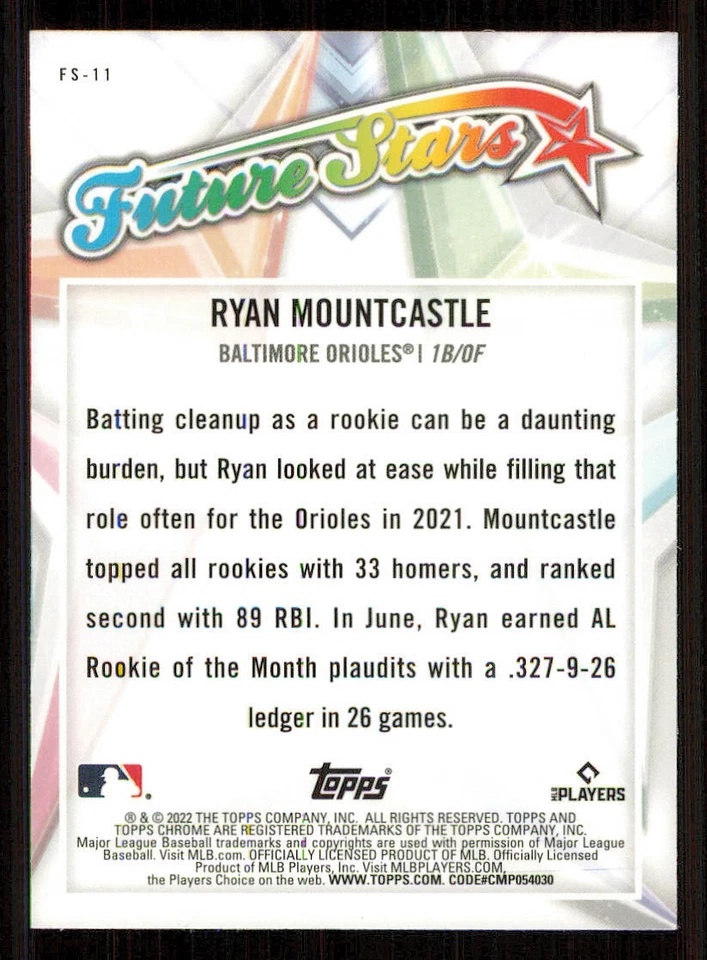 2022 Topps Chrome Future Stars #FS11 Ryan Mountcastle - Image 2 of 2