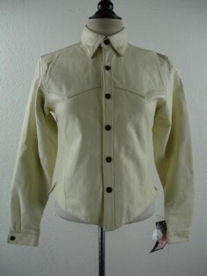 NWT Women's S Gallery Cream Leather Western Shirt Jacket Shacket Snap Moto Biker
