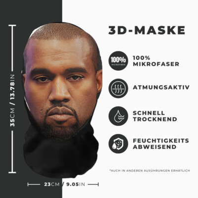 2Stk Realistische Kanye Omari West 3D-Druck Vollgesichtsmaske   Atmungsaktiv,
