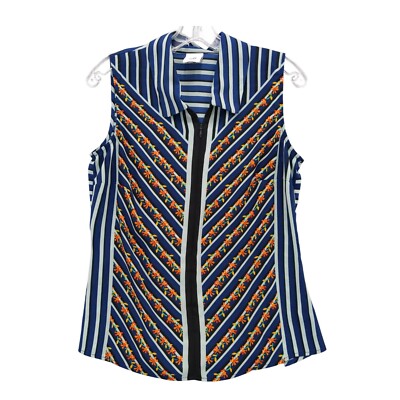 Cabi Sleeveless Top Floral Chevron Stripe Print Full Zip Blouse Size S