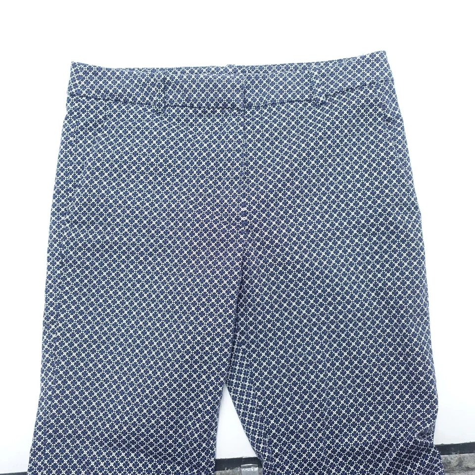 Pantalones H&M Mujer 8 Azul Blanco Geométrico Algodón Bolsillo Frente Plano Recortado Clásico Foto 2 de 4