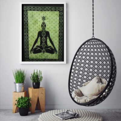 Indische handgefertigte 7 Chakra Yoga Meditation Wandbehang Batik Baumwolle P...
