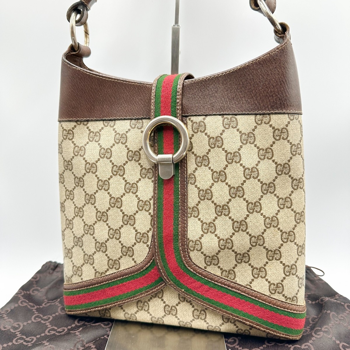 Rare!* Vintage GUCCI Shoulder Bag Sherry Line Brown Purse 