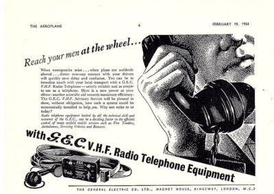 (AAB3) FLUGZEUG WERBUNG 5X8'' THE GENERAL ELECTRIC COMPANY V.H.F FUNKTELEFON