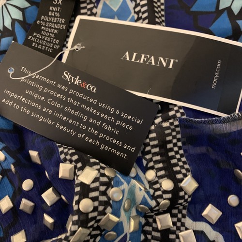 New Style & Co Women Maxi Dress Blue SZ Plus 3X Floral Stretch Metal Accents - Picture 19 of 22