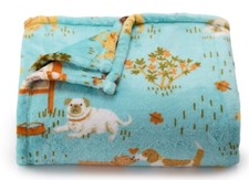 Dog Park Aqua Soft Plush Throw Blanket 5' x 6 ft - The Big One -New