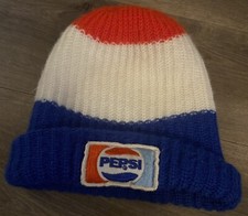Pepsi Cola Knit Acrylic Beanie Winter Ski Hat Stocking Cap Toboggan Snow Vtg 80s