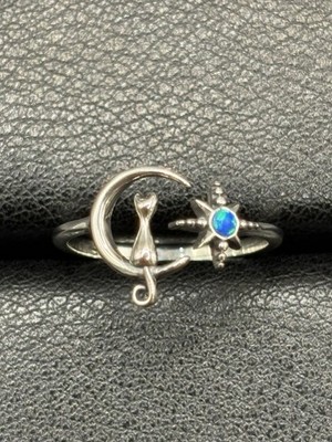 Neuzustand Sterlingsilber Mond Katze Labor Opal Ring Größe 7 verstellbar D10
