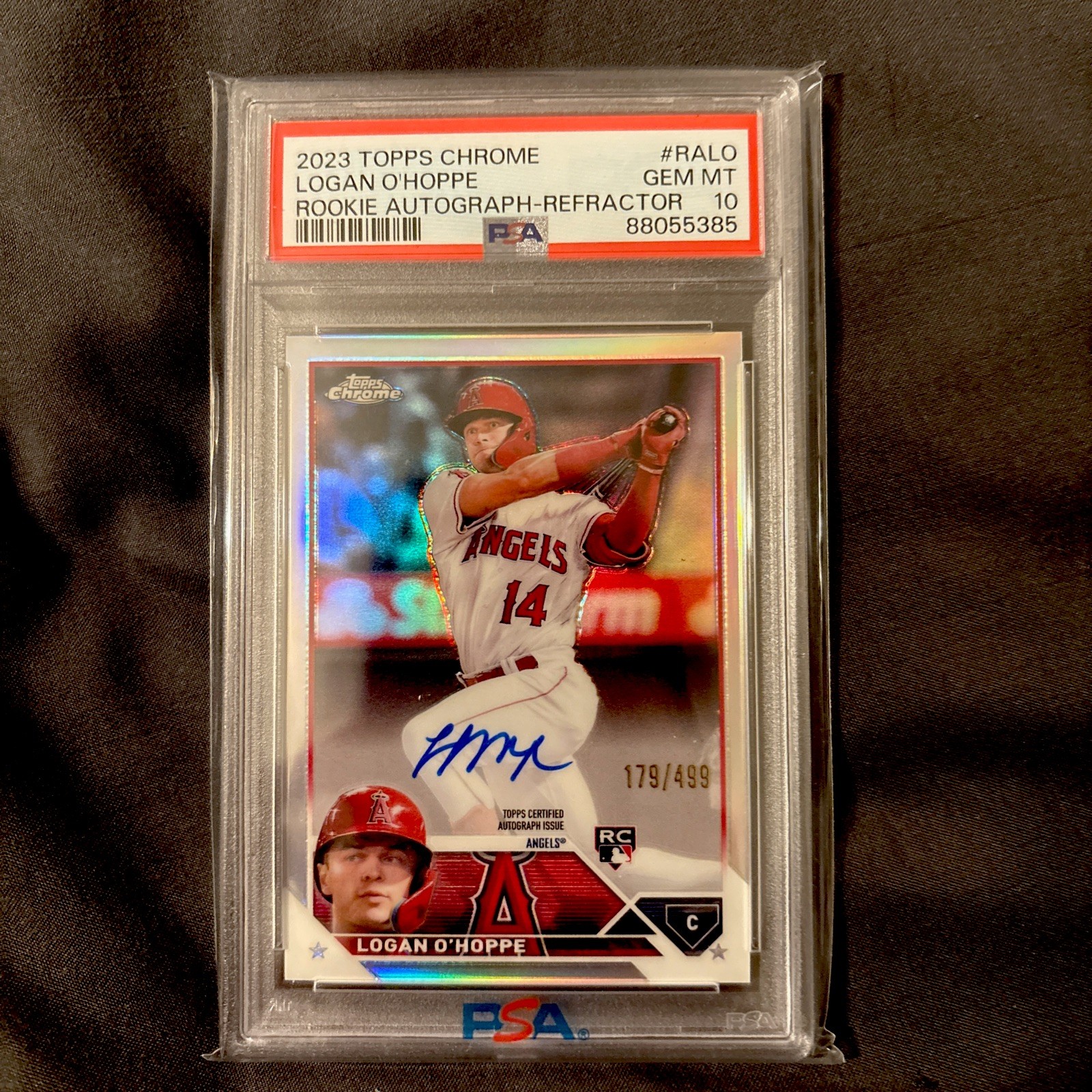 2023 Topps Chrome LOGAN O'HOPPE RC AUTO REFRACTOR /499 PSA 10 Los Angeles Angels