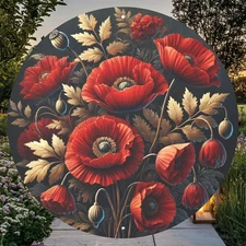 Red/Gold Floral Round Aluminum Sign 8x8 Inch