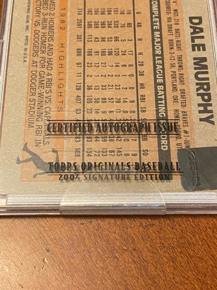 2004 SIGNATURE EDITION DALE MURPHY BUYBACK AUTO 83 Topps #10/10 - Image 3 of 3