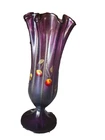 Vtg Fenton Aubergine Stretched Iridescent Handkerchief CHERRY Glass Vase