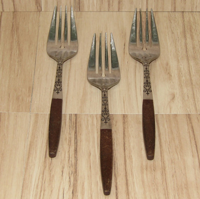 Interpur INR2 Canoe Muffin Lot of (3) Salad Forks MCM Faux Wood Stainless Steel