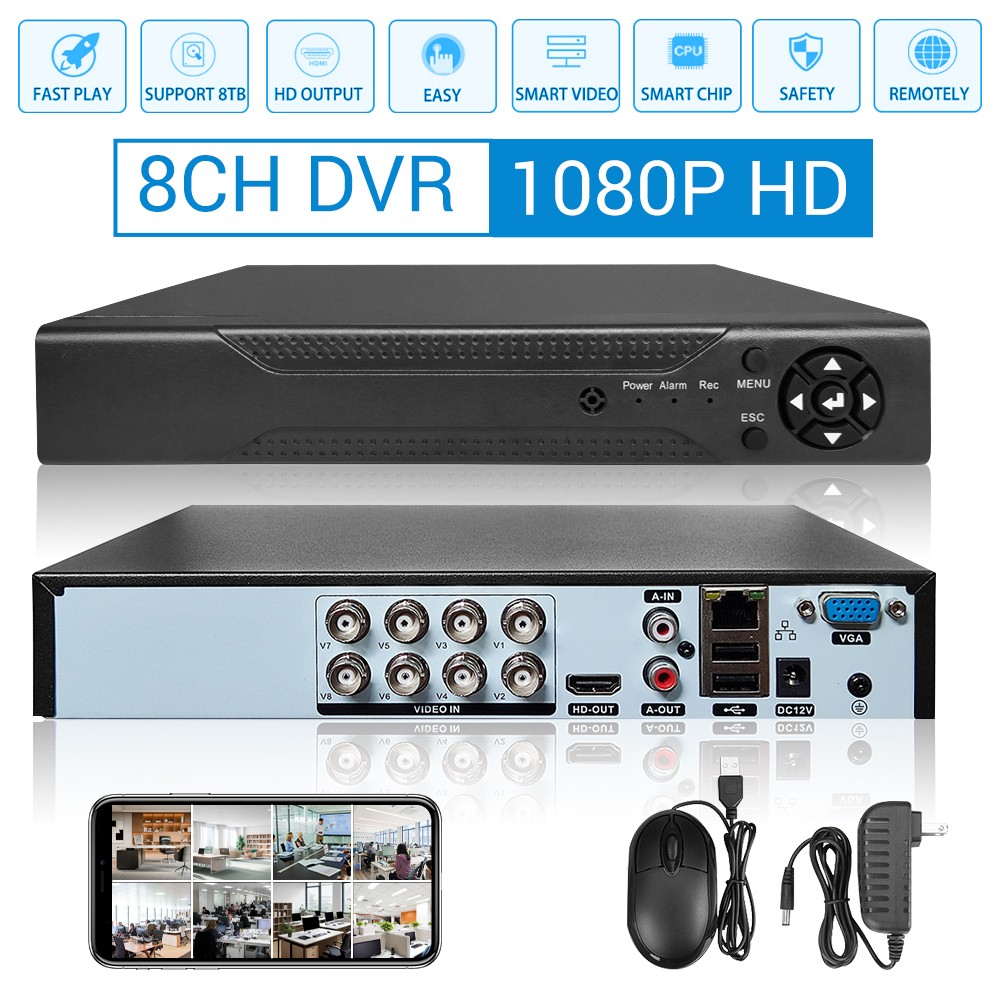 4/8 Channel H.265 1080P DVR Opt 1TB Hard Drive for Home Security Camera System