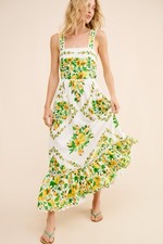 NWT Farm Rio Linen Papaya Salad Scarf Maxi Dress Small S $280