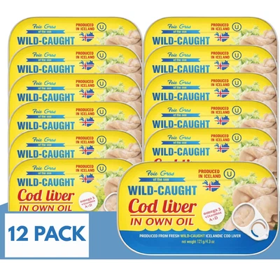 12 PACK Foie Gras Wild COD Liver Own Oil 121g Iceland Omega 3 Печень Трески - Image 1 of 4