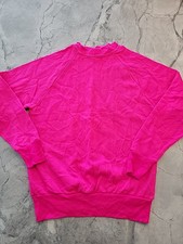 Vintage 80s Bright Pink Raglan Crewneck Pullover Sweatshirt Plain Blank Small