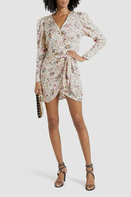 Isabel Marant Etoile Damen Baikal Ecru Blumenmuster Wrap Mini Kleid Größe M 38