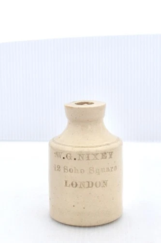 VINTAGE c1900s W. G. NIXEY 12 SOHO SQUARE LONDON STONEWARE INK BLACKING BOTTLE
