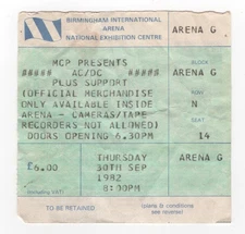 AC/DC and Y&T 9/30/82 Birmingham UK International Arena Ticket Stub!