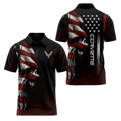 *Custom Name* Men's Corvette Logo 3D Black Polo Shirt - S-5XL