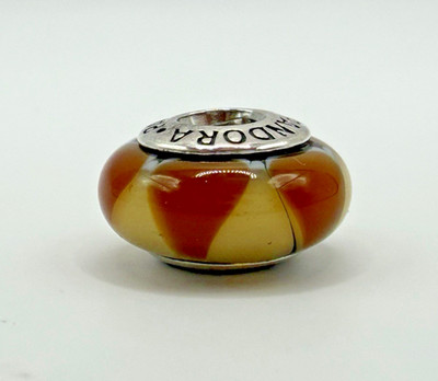 Original Pandora Retired Brown & Cream Captivating Triangles Murano Bead 925 ALE