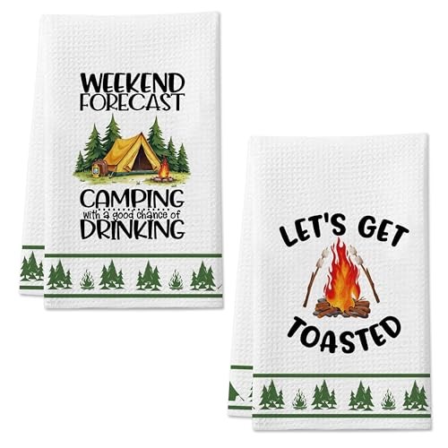 2 Pieces Camping Kitchen Towels, Funny Camping Lover Gifts, Cute Multicolor - Picture 2 of 7