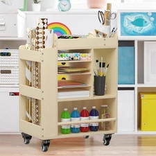 Art Cart Rolling Wood, Arts and Crafts Supply Organizer, Multi-Functional Sto...