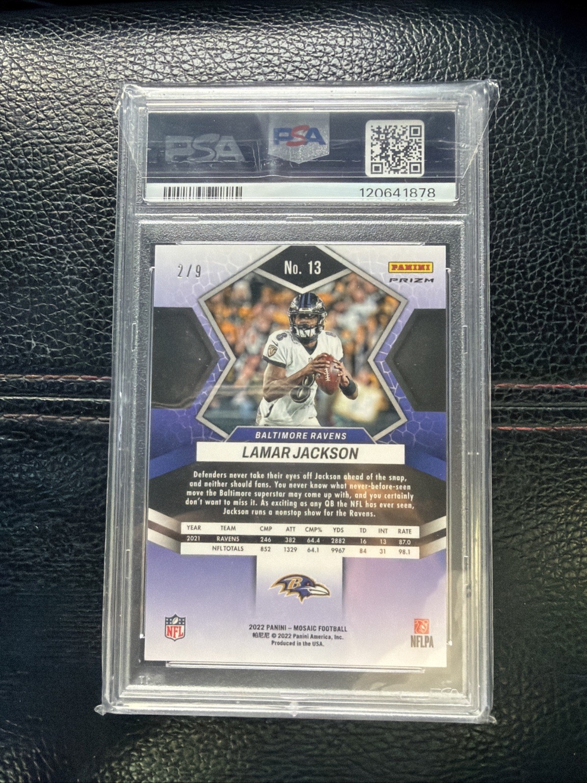 2022 Panini Mosaic Lamar Jackson #13 Red Wave Mosaic Prizm /9 Psa 10 Pop 1! view 2