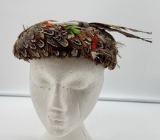 VTG Womens Genuine Pheasant Feather Mid-Century Fascinator Beret Hat EUC